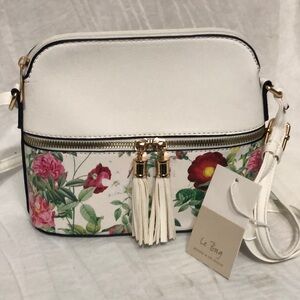 White Floral Crossbody Bag with Tassel NWT